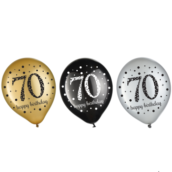 Image de 70TH LATEX BALLOONS - 15/PK B/G/S
