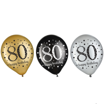 Image de 80TH LATEX BALLOONS - 15/PK B/G/S