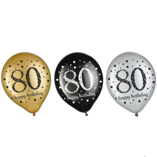 Image sur 80TH LATEX BALLOONS - 15/PK B/G/S