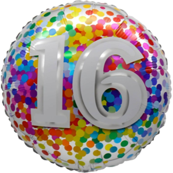Picture of 18" FOIL - AGE 16th RAINBOW CONFETTI