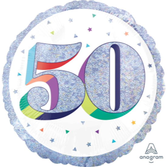 Picture of 18" FOIL - AGE 50th HERE'S TO YOU BIRTHDAY HOLOGRAPHIC