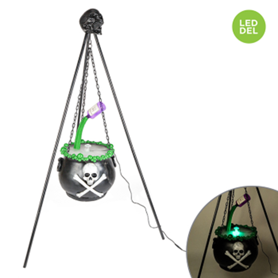 Picture of DECOR - CAULDRON WITH GREEN LIGHTS - FOG -METAL TRIPOD