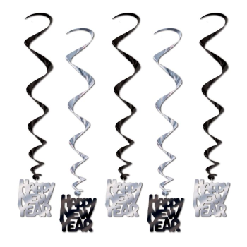 Picture of DECOR - HAPPY NEW YEAR WHIRLS - SILVER/BLACK 