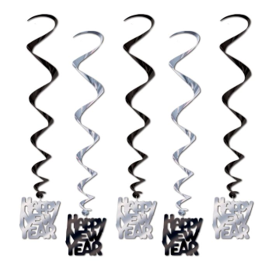 Picture of DECOR - HAPPY NEW YEAR WHIRLS - SILVER/BLACK 