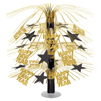 Picture of DECOR - HAPPY NEW YEAR CASCADE CENTERPIECE - GOLD/BLACK 