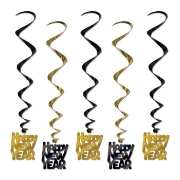 Picture of DECOR - HAPPY NEW YEAR WHIRLS - GOLD/BLACK 
