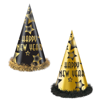 Image de WEARABLES - Happy New Year Party Hats Gold/Black 12"