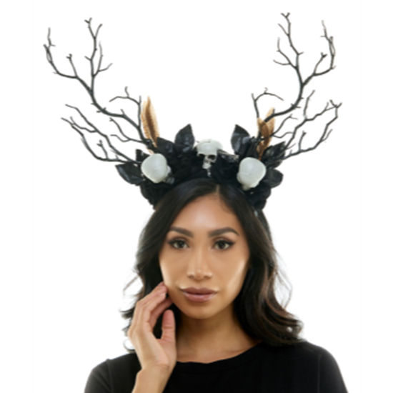 Picture of Goth Skull Antler Headband White Skulls