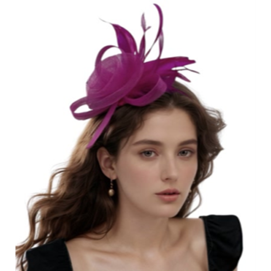 Picture of 20's - Classic Pink Feather Fascinator with Looped Bow Accents