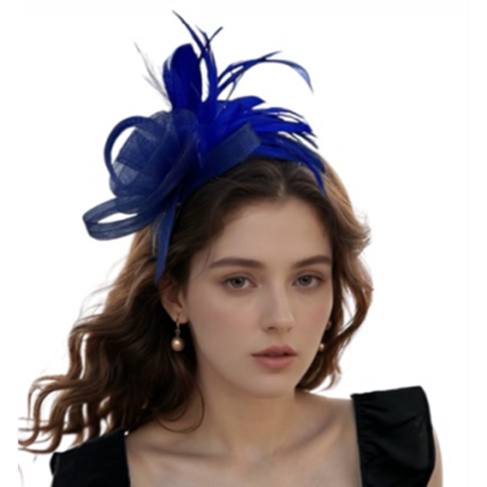 Picture of 20's - Classic Blue Feather Fascinator with Looped Bow Accents