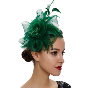 Picture of 20's - Elegant Green Fascinator with Beaded Floral and Feather Accents