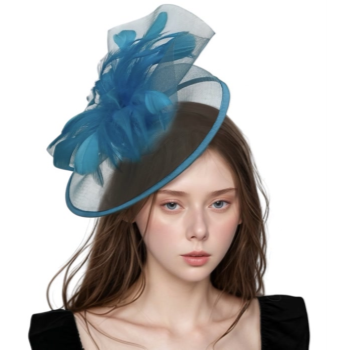 Picture of 20's - Blue Feather Fascinator with Mesh Accent
