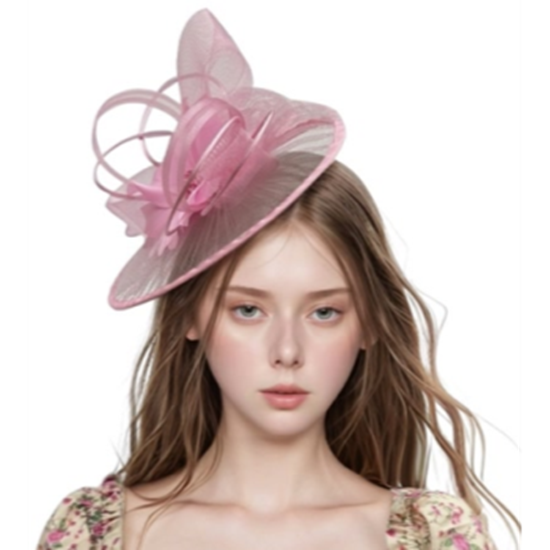 Picture of 20's - Elegant Pink Floral Fascinator with Ribbon and Bead Accents