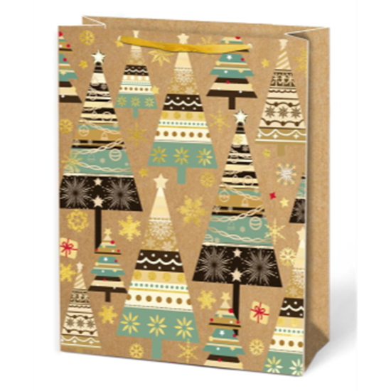 Picture of GIFTBAG - XMAS MEDIUM GREEN TREES ON KRAFT