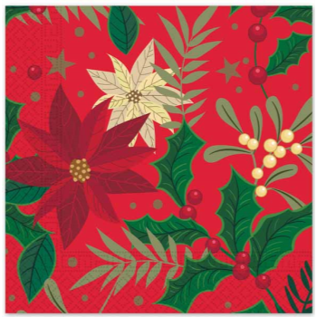Picture of LUNCHEON NAPKIN 3PLY - HOLLY POINSETTIA