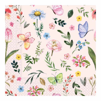 Image de LUNCHEON NAPKIN 3PLY - BUTTERFLY ON PINK