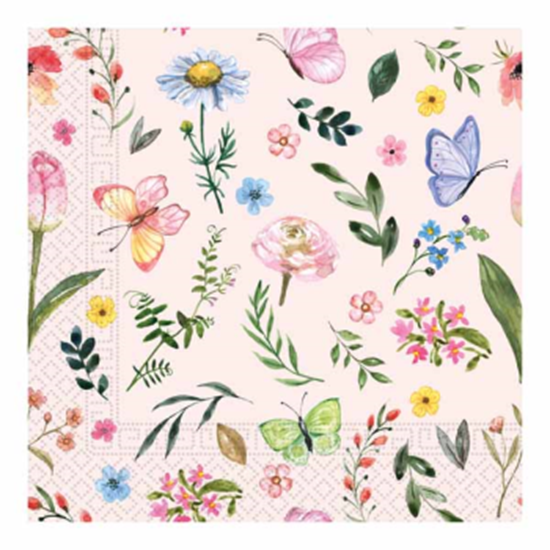 Image sur LUNCHEON NAPKIN 3PLY - BUTTERFLY ON PINK