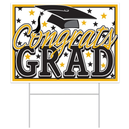 Image sur DECOR - Plastic Congrats Grad Yard Sign - GOLD