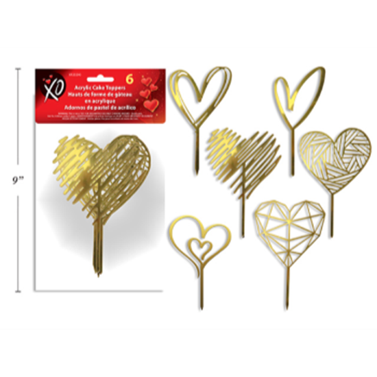 Image sur DECOR - GOLD ACRYLIC HEART PICKS 6/pkg