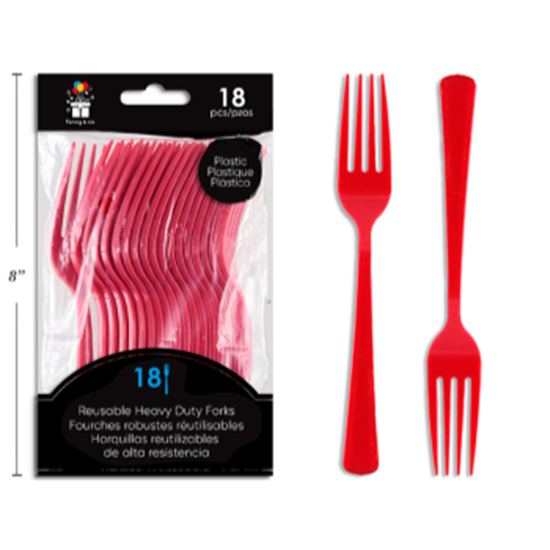 Picture of Red Heavy Duty Plastic Forks 18pc Reuseable