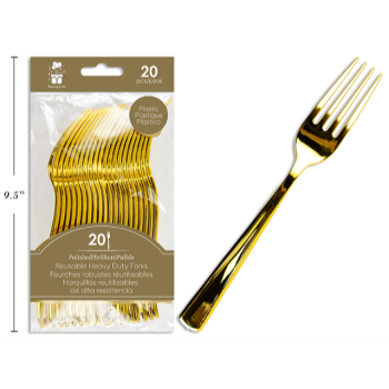 Picture of Gold Metallic Premium Heavy Duty Plastic Forks 20pc Reuseable