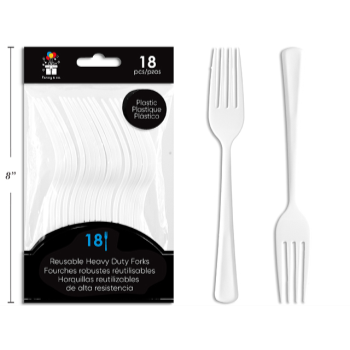 Picture of White Heavy Duty Plastic Forks 18pc Reuseable