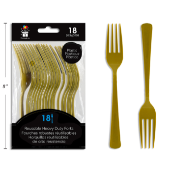 Picture of Gold Heavy Duty Plastic Forks 18pc Reuseable