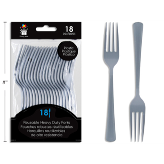 Picture of Silver Heavy Duty Plastic Forks 18pc Reuseable