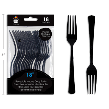 Picture of Black Heavy Duty Plastic Forks 18pc Reuseable