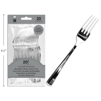 Picture of Silver Metallic Premium Heavy Duty Plastic Forks 20pc Reuseable