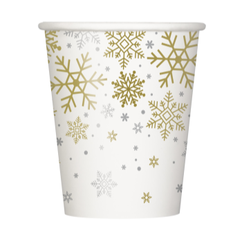 Picture of TABLEWARE - SILVER & GOLD HOLIDAY SNOWFLAKES - 9oz PAPER CUPS