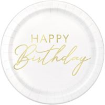 Image de TABLEWARE - Gold Happy Birthday Round 7" Plates - Foil Stamping