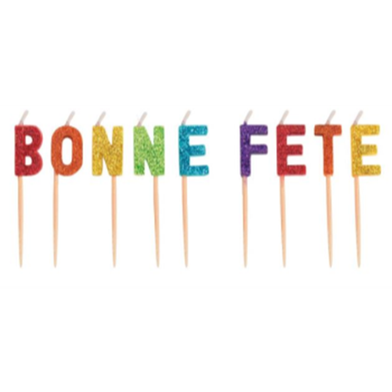 Image sur RAINBOW GLITTER BONNE FETE LETTER PICK CANDLE