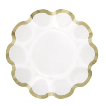 Picture of GARDEN PARTY - WHITE RUFFLE AND GOLD EGDE 8" PLATES