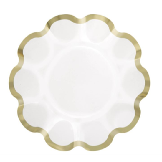 Picture of GARDEN PARTY - WHITE RUFFLE AND GOLD EGDE 8" PLATES