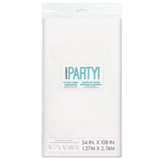Picture of WHITE EMBOSSED PAPER POLY LINED TABLECOVER