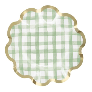 Image de TABLEWARE - EASTER GREEN GINGHAM SCALLOPED EDGE 8" PLATE