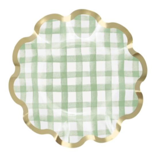 Image sur TABLEWARE - EASTER GREEN GINGHAM SCALLOPED EDGE 8" PLATE