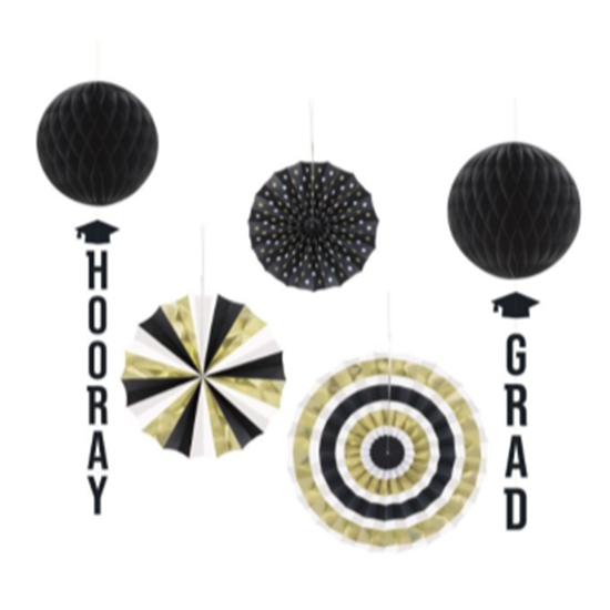 Image sur DECOR - BLACK & GOLD HOORAY GRAD FAN AND BANNER TAILS KIT