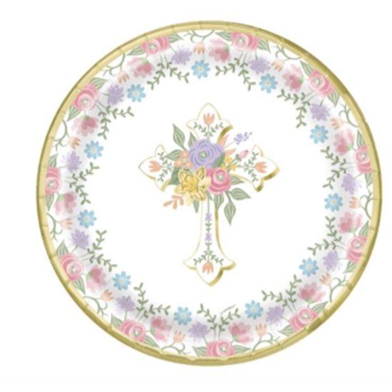 Image sur TABLEWARE - EASTER CROSS PINK TONES 9" FOIL PLATE