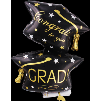 Picture of 31" CONGRATS GRAD HAT - BLACK / WHITE GOLD