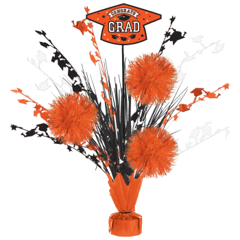 Picture of DECOR - 18" TINSEL POM POM BURST ORANGE GRADUATION CENTER PIECE