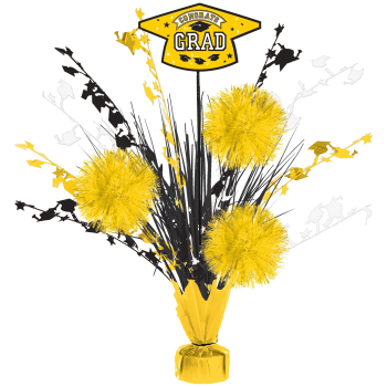 Picture of DECOR - 18" TINSEL POM POM BURST YELLOW GRADUATION CENTER PIECE
