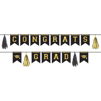 Picture of DECOR - Congrats Grad Pennant Banner Kit - Black, Silver, Gold