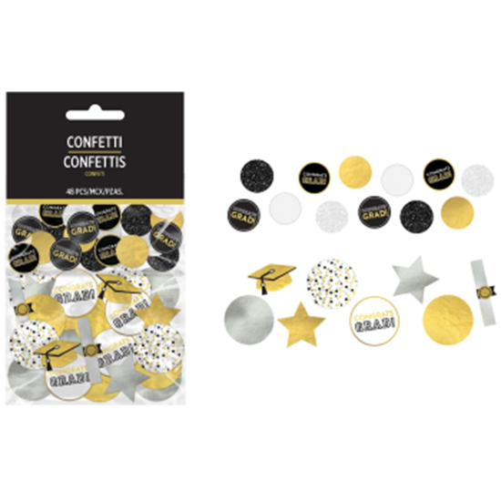 Picture of DECOR - Grad Giant Confetti - Black, Silver, Gold