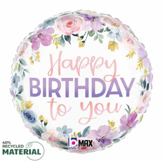 Picture of 18" FOIL - FLORAL WATERCOLOR HAPPY BIRTHDAY