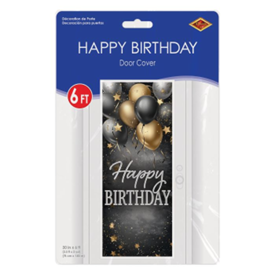 Image sur DECOR - Happy Birthday Door Cover - Black/Gold BALLOONS