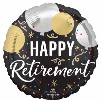 Image de 18'' FOIL - HAPPY RETIREMENT BALLOON - BLK/GOLD/SILVER