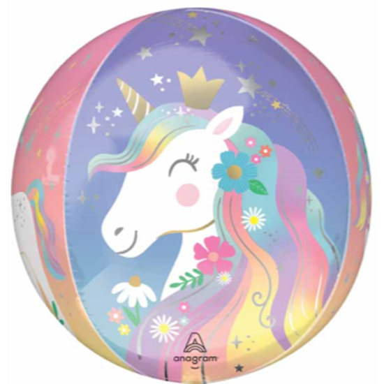 Image sur 16'' WHIMSICAL UNICORN HBD ORBZ BALLOON 