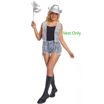 Picture of SILVER - SEQUIN FRINGE VEST - S/M